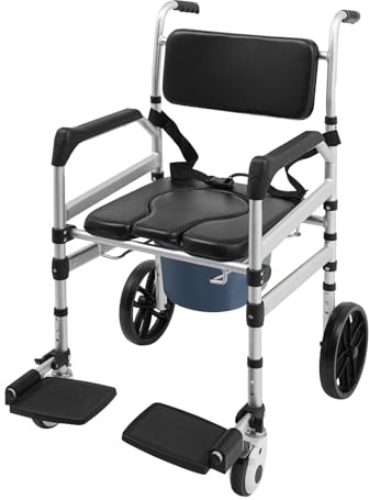 TCICOP Toilettenstuhl für Senioren, Höhenverstellbar Duschstuhl mit Rollen, Faltbar Duschstuhl Toilettenhilfen, Mobil Toilettenstuhl 160kg Tragfähigkeit, für Badezimmer
