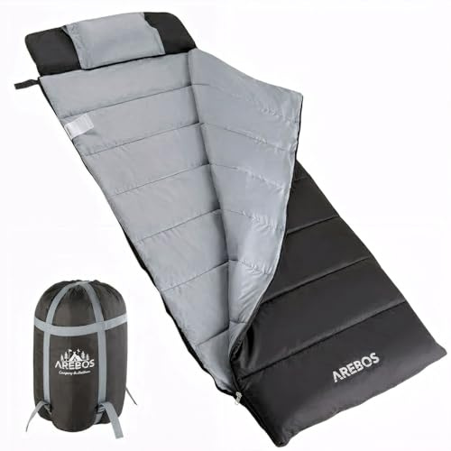 Arebos Camping Schlafsack Erwachsene 220 × 83 cm | Deckenschlafsack | wasserabweisend | inkl. Kompressionssack