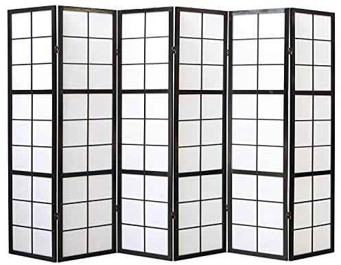 Homestyle4u 284, Paravent Raumteiler 6 teilig Innen Holz Schwarz Trennwand Reispapier Weiß Höhe 175 cm