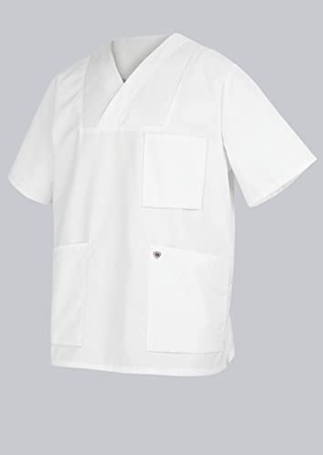 BP 1653-400-21-Mn Unisex Überzieh-Kasack, 1/2 Hülse, V-Ausschnitt mit Überlappung und 1 Druckknopf, 215,00 g/m² Stoffmischung, weiß, Mn