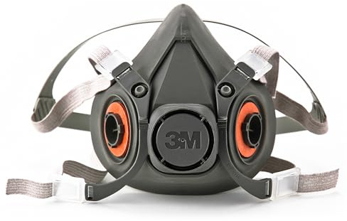 3M Half Facepiece Reusable Respirator 6300, NIOSH, Four-Point Harness, Comfortable Fit, Dual Airline Supplied Air Compatible, Bayonet Connections, Painting, Sanding, Cleaning, Large