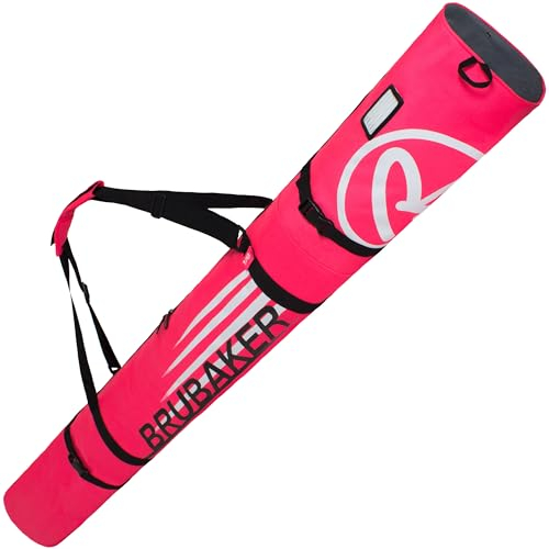 BRUBAKER Skitasche Carver Champion Pink Weiß - Gepolsterter Skisack für 1 Paar Ski und Stöcke - Reißfester Ski Bag 170 x 34 x 34 cm