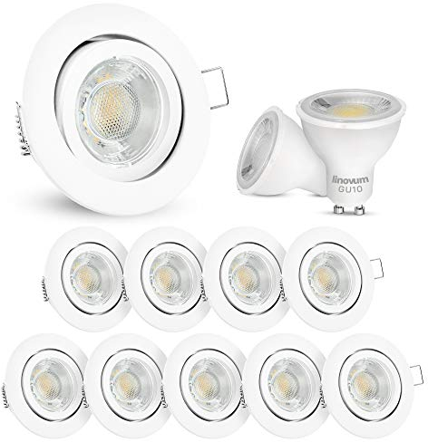 10er Set LED Decken Einbauleuchte schwenkbar rund in weiß - inkl. LED GU10 2W warmweiss - Deckenspot Einbaustrahler 10 Stück