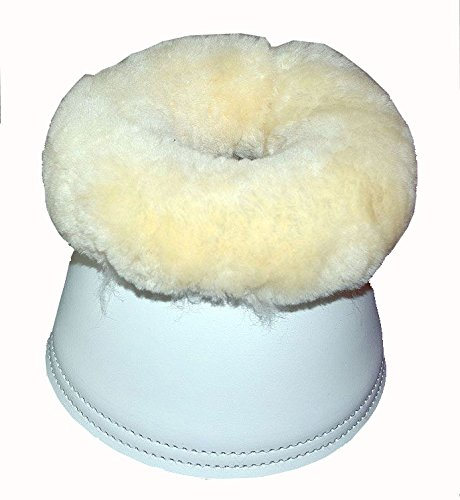 Merauno® Lammwolle Hufglocken, aus Kunstleder, mit Neopren-Innenfutter und Lammfellrand. Farbe:Natur, Schwarz, Braun, Anthrazit (S, Natur+Weiß)