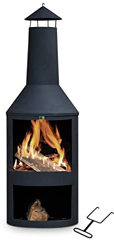 MaxxGarden - Camino da giardino Fenix Premium con caminetto rilassante - Camino da patio con griglia in acciaio - Caminetto da esterno con vano legna interrata - (Ø44,5x134cm) + copertura gratuita