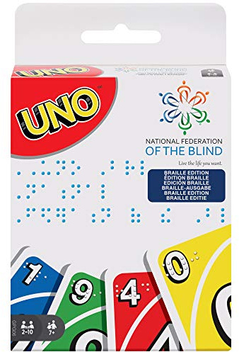 Mattel Games GPG06 - UNO Braille Kartenspiel und Gesellschaftspiel, Kartenspiele für die ganze Familie, für Blinde und sehbehinderte Personen, ab 7 Jahren