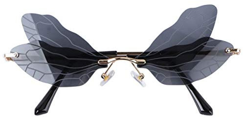 Amosfun Vintage Randlose Sonnenbrille 2020 Mode Lustige Unregelmäßige Libelle Flügel Brille Foto Requisiten für Hochzeit Geburtstag Halloween Party Gunst Geschenk Schwarz