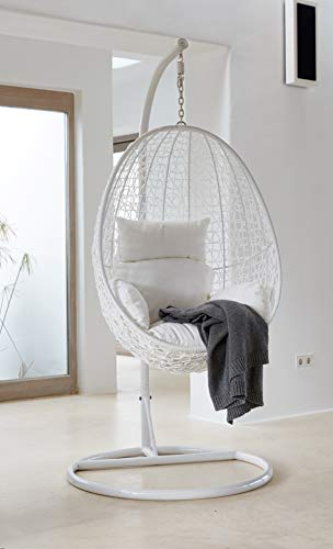 Kideo Komplettset: Hängesessel mit Gestell und Sitzkissen, Loungemöbel, komplett weiß (Kissenfarbe: weiß)
