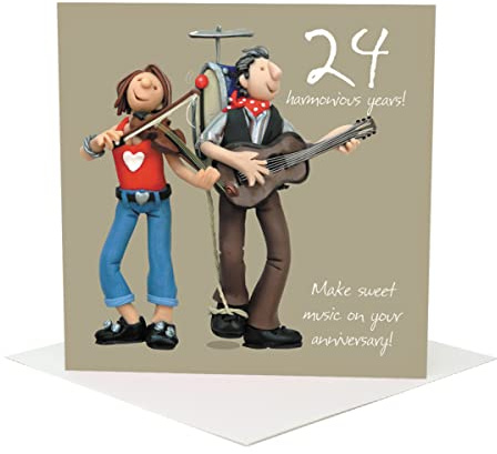 Holy Mackerel sweet music 24th wedding anniversary card for a couple - designed by artist Erica Sturla - 15cm square and blank inside for your message - made in the UK