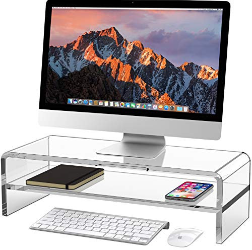 Egchi Acrylic Monitor Stand, 2 Tiers Computer Monitor Riser(20x8x5.5 Inch), Monitor Riser/Computer Stand for Home,Office,Business,PC Desk Stand for Keyboard Storage& Multi-Media Laptop Printer Screen