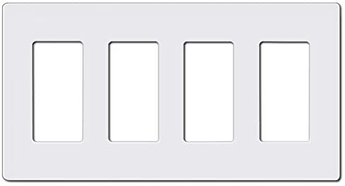 CML Decorator Screwless Wall Plate, 4-Gang Light Switch Covers, Decor Outlet Cover Plate, Standard Size 4.68”X 8.34”, Impact Resistant, White
