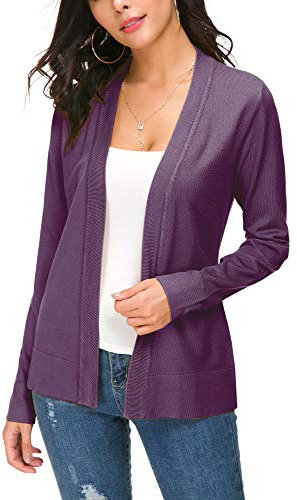 EXCHIC Donna Casuale Lunghe Maniche V Collo Aperto Fronte Maglia Cardigan (XXL, Viola)