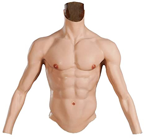 WISFANCY Musculaire de Silicone Faux Musculaire de la Poitrine Réaliste Faux Coffre Muscle Masculin Silicone Poitrine Masculine Simulation Réaliste Gilet Musculaire Demi Corps en Silicone