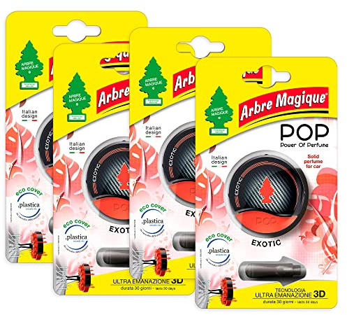 Arbre Magique POP, parfum auto solide, parfum exotique, parfum frais et fruité, durée jusqu'à 30 jours, design italien, lot de 4 pièces