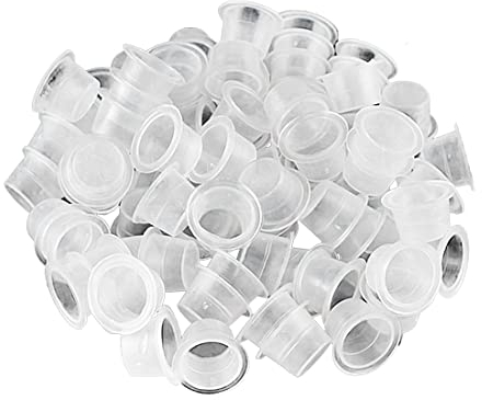 Androxeda 100 Stücke Tattoo Farbkappen Cups Tattoo Kappe Inks Cups Transparent Pigment Cap Pigment Behälter Kunststoff Tinten Tasse Tattoo Zubehör Einweg 16mm Größe L