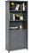 COSTWAY Wooden Storage Cabinet, Floor Standing Cupboard Tall Sideboard with 3-Tier Open Shelves and 2 Doors, Home Living Room Entryway Hallway Display Organiser Unit (Grey)