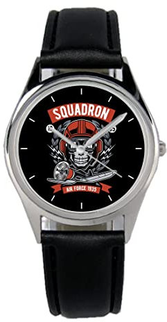 KIESENBERG Armbanduhr Luftwaffe Geschwader Air Force Geschenk Artikel Idee Fan Damen Herren Unisex Analog Quartz Lederarmband Uhr 36mm Durchmesser B-21289