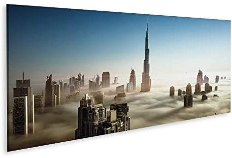 islandburner Bild auf Leinwand Dubai Stadtansicht Nebel Luftaufnahme Dubai Stadt Nebel Dämmerung Vereinigte Ara Bilder Wandbilder Poster