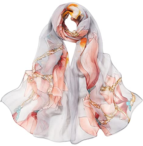 FAIRYGATE Chiffon Schal aus 100% reiner Seide Georgette Blumenmuster Damenschal Wickeltuch handbemalt Seidenschal handgefertigt One size 50029