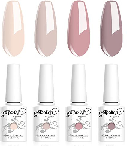 Vishine Gel-Nagellack, semi-permanent, Set mit 4 Farben, Beige, Nude, Maniküre, 8 ml, C015