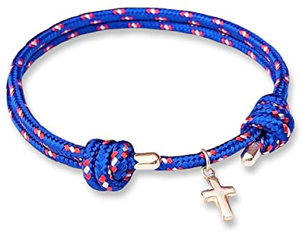 arana's - Pulsera cuerda nautica y plata ley | hombre mujer niños | Brazalete marinero ajustable con cruz | surferas trenzadas marineras hechas a mano (Azulón, 18)