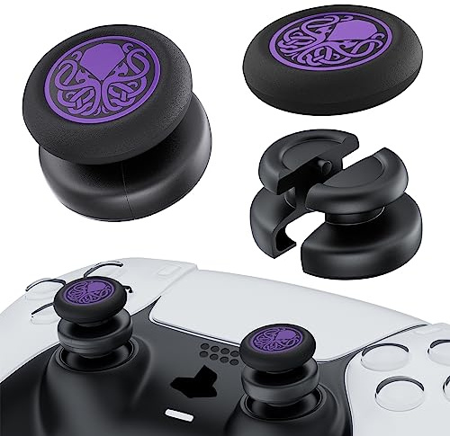 PlayRealm No Falling Off Daumenstick-Verlängerung und Silikon-Griffabdeckung, 2 Sets für PS5 & PS4 Controller (Cthulhu Purple)