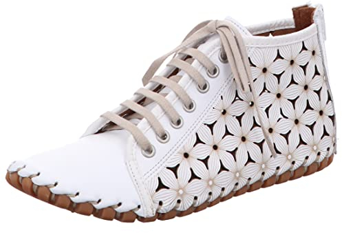 Gemini Damen Stiefelette Schnürboot Reißverschluss Blumen Cutouts 031178-02, Größe:42 EU, Farbe:Weiß