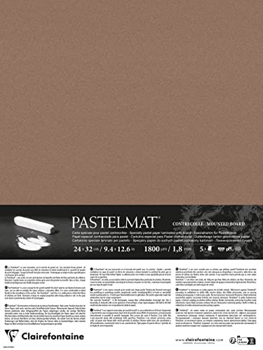 Clairefontaine 796011C - Pastelmat Laminated Paper - 5 Laminated Sheets Special Card for Dry Pastels - 24 x 32 cm 360g 1.8 mm - Brown - Made in France