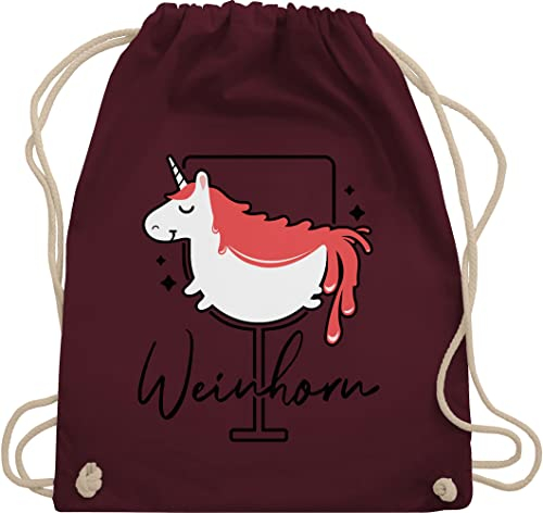 Turnbeutel Rucksack - Party & Alkohol Damen - Weinhorn - schwarz - Unisize - Bordeauxrot - party: wein sportbeutel festival clothes trinkspruch stoffbeutel sauf tasche saufi stoffrucksack trinker