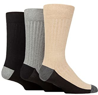 SockShop Wildfeet Mens Recycled Cotton Boot Socks Pack of 3 Black/Charcoal/Beige 7-11