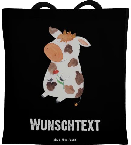 Mr. & Mrs. Panda Stoffbeutel mit Namen Kuh - Personalisierte Geschenke, Kühe, Bauernhof, Milch, Einkaufstasche Personalisiert, Spruch, Stofftasche, Personalisierter Shopper, Tasche, Hof, Jutebeutel