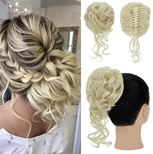 S-Noilite Haarteile mit Klammer Haargummis mit Haaren Updo Hair Chignons synthetische Pferdeschwanz Zopf für Frauen Dutt Extensions Haarverlängerungen - Bleichblond