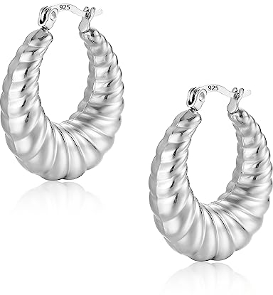 ASH'S CHOICE Sterling Silber 925 Creolen Ohrringe Oval Damen, Silber 925 Creolen Twist Ohrringe, Chunky Klobig Leicht Ohrringe Oval Knorpel Huggie Kreolen Kleine Creolen Glitze Damen Mädchen