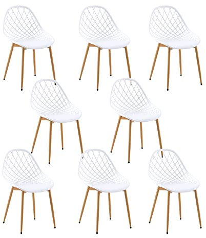 buybyroom chaises Salle Manger Lot de 8 Chaise scandinave avec Pieds en métal Chaise Salon Cuisine Confortable Chaise Salle a Manger, Blanc