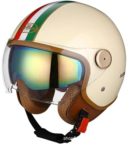Retro-Motorradhelm, Halber Jethelm Mit Offenem Gesicht, Für Erwachsene, Männer Und Frauen, Rollerhelm Mit Visier, Mopedhelm, DOT/ECE-Zulassung A,L 60-61CM