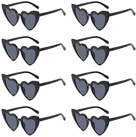 ZEIEYA Herz Sonnenbrille für Damen, 8 Stück Vintage Herzform Brille Herz Sonnenbrille 90er Jahre Hippie Brille Partybrille, JGA Brille Team Brille für Party, Halloween, Weihnachten, Hochzeit