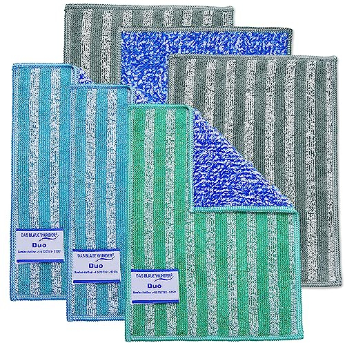 Das blaue Wunder Extra Duo Spültuch 6er Set (Bunt) 18x22cm | mit 2 Seiten für eine gründliche Reinigung | mit Bambusfasern | saugfähig | Allzweck-Putztuch