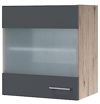 Flex-Well Glashängeschrank Küche - 50 cm breit - Milchglas, Basaltgrau Matt San Remo Eiche - Morena