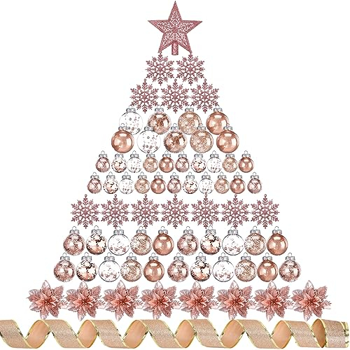 Jenaai 74-teiliges Weihnachtsschmuck-Set, bruchsicher, Weihnachtskugel, Ornamente, sortierte Weihnachtsbaumdekorationen mit hängenden Schneeflocken, künstliche Weihnachtssterne für Weihnachtsparty