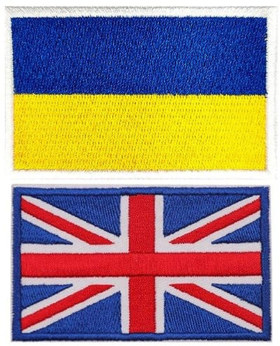 Britische Ukraine Flagge Patches 2pcs Gesticktes Eisen Auf Patch Uk Ukrainisch Nationales Badge Emblem Hakenschleife Für Hat -bag -rucksack