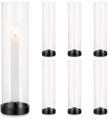 Romadedi Kerzenständer Schwarz Kerzenhalter Stabkerze - 6er Metall Stabkerzenhalter Kerzenleuchter mit Glaszylinder für Stabkerzen Tisch Hochzeit Party Geburtstag Weihnachten Hause Esstisch Deko