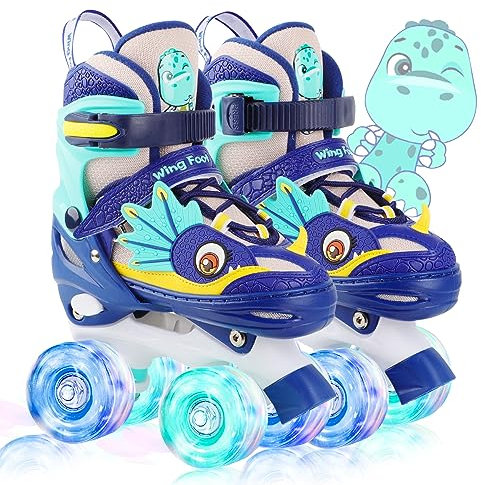 Kinder Dinosaurier Rollschuhe für Junge Mädchen Skates für Kinder Größenverstellbare Mit Leuchtenden Rädern Quad Roller Skates für Anfänger Geburtstags und Weihnachts Geschenke