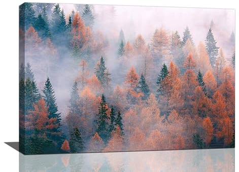 Große Wandkunst Nebel Wald Baum Wanddekoration für Wohnzimmer Natur Landschaft Bilder Nebel Landschaft Gemälde Leinwand Drucke Moderne Home Kunstwerk Dekoration für Schlafzimmer Büro gerahmt 40,6 x 61