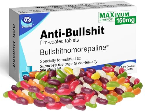 Funny Rude Joke Tablets Pill Box Prank Includes Jelly Beans Christmas Stocking Filler Sweets Unusual Gift for Men Secret Santa April Fools Day Birthday Gifts Women Dad Boyfriend (Anti - Bull S**t)