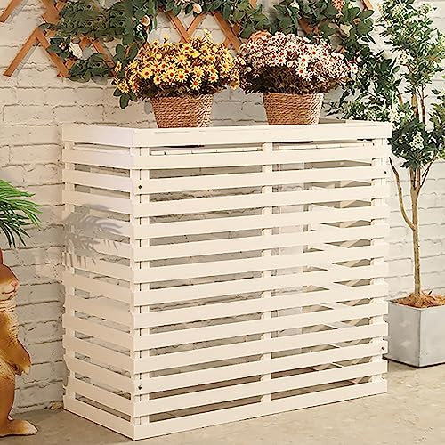 Pantalla de CA para unidad exterior, cerca para ocultar el aire acondicionado, rejilla exterior de aire acondicionado de madera, para unidad exterior Soporte de planta marrón Priva