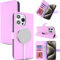 Zouzt for iPhone 15 Pro Max 6.7 Inch Genuine Leather Wallet case with Card Holder, [for MagSafe][Credit Slot][Real Leather] Flip Folio Book Protective Phone Cover Women Men - Lychee Purple