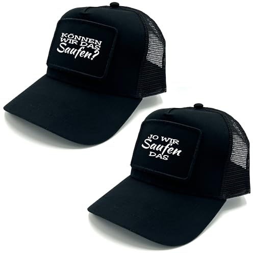 2er Set Baseball Mesh Caps mit Spruch auf Patch | Können wir das saufen? Jo wir saufen das | Farbwahl | Unisex Baseball Mützen | hochwertiger Druck | OneSize durch verstellbaren Klipp-Verschluss