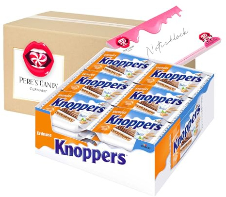 Pere's Candy Bundle für Knoppers Erdnuss Waffelschnitten 24er x 25g Erdnusscreme-Füllung + Pere's Candy Notepad DIN A7-25 Blatt