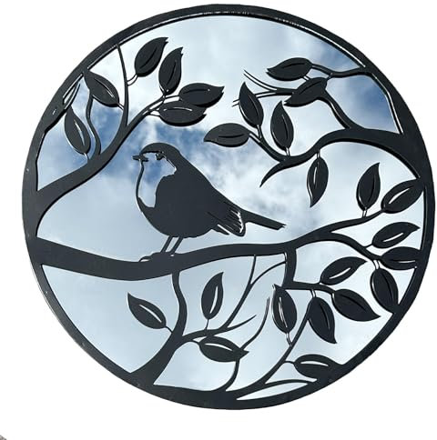 AB Tools Black Metal Round Robin In Tree Mirror Wall Art Garden Home Gift