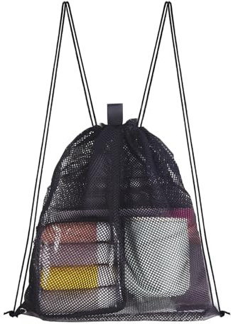 Luxiremi Mesh Bag Drawstring Storage Backpack Black Mesh Beach Bag Mesh Gym Bag Heavy-Duty Sport Equipment Storage Bag for Beaching Swimming Gym Shopping Outdoor (40x45cm)